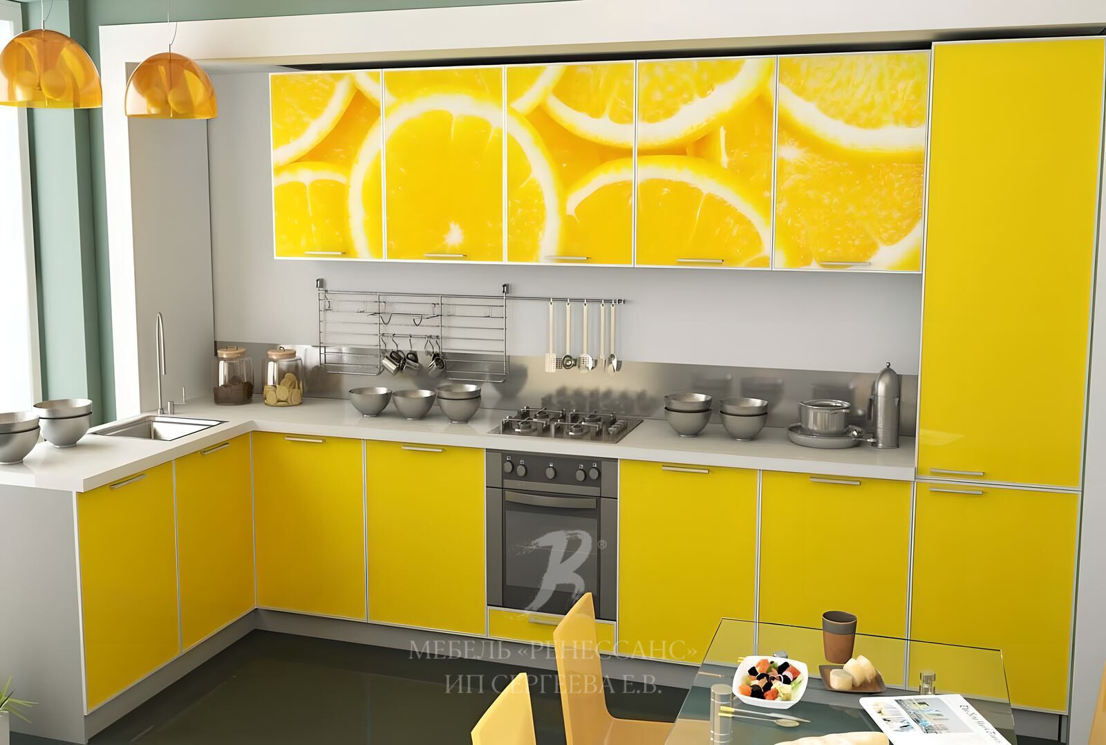 Купить желтую кухню. Кухонный гарнитур желтого цвета. Кухня в желтом цвете. Кухня с лимонами. Кухня лимонного цвета.